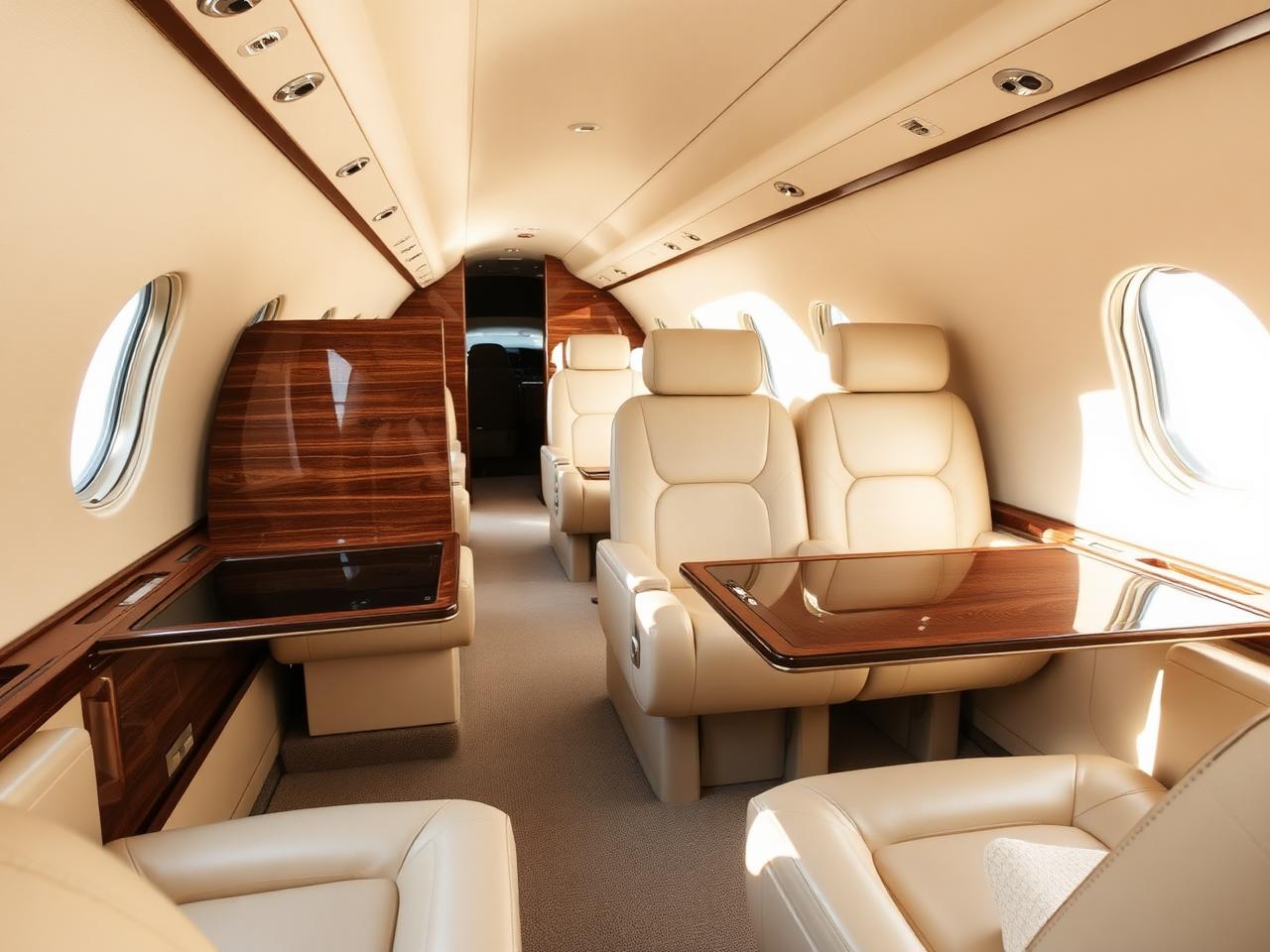 Pristine private jet cabin